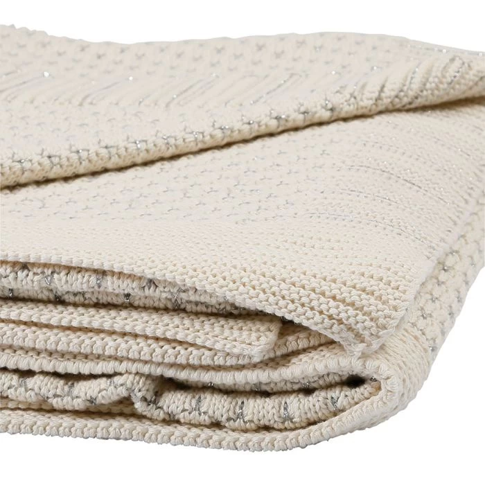 Plaid Ombelio Ecru Argent Coton 150x125 3 Plaid Ombelio Ecru Argent Coton 150x125