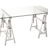 Bureau Contemporain Ajustable Métal Argent Verre