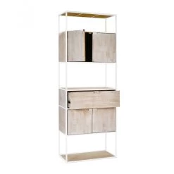 Meuble Haut 4P-1T Eszential Bois Métal Naturel Blanc Pomax -Meubles De Maison Magasin 097 1 Meuble Haut 4 Portes 1 Tiroir Eszential Bois Metal Naturel Blanc Pomax Deco Campagne Chic 3