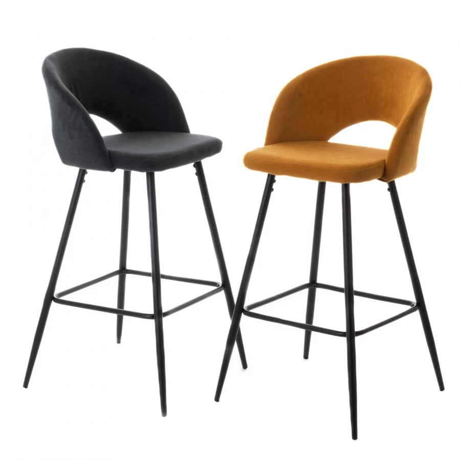 Chaise De Bar Crustacé Velours Gris Anthracite 5 Chaise De Bar Crustacé Velours Gris Anthracite – Image 3