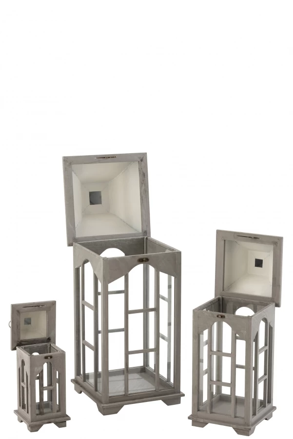 S/3 Lanternes Bois Gris 5 S/3 Lanternes Bois Gris – Image 3