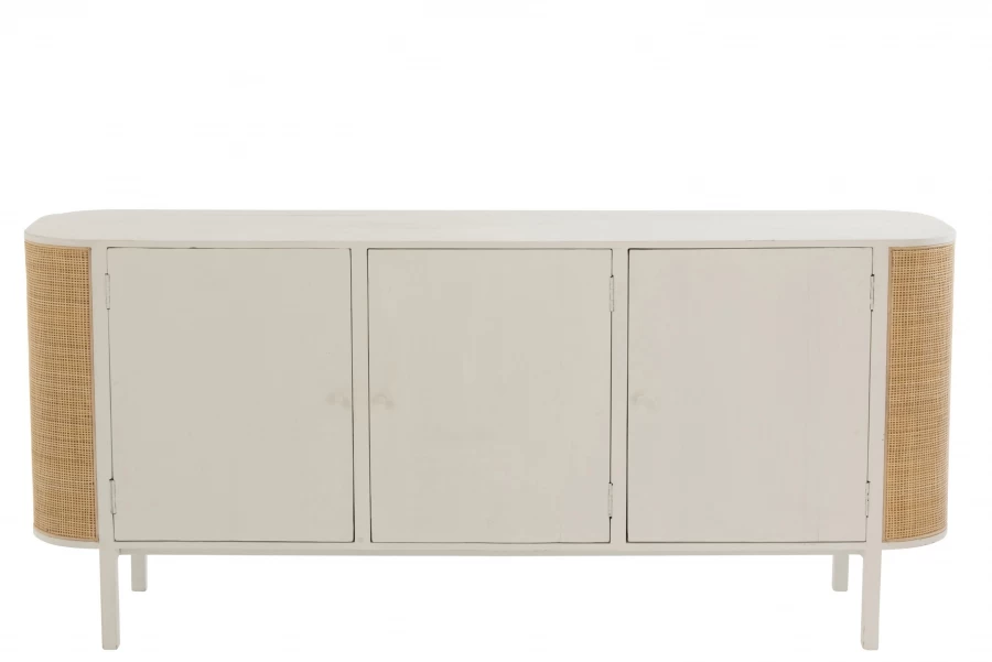 Buffet Bas 3 Portes Molly Bois Blanc Rotin Naturel 4 Buffet Bas 3 Portes Molly Bois Blanc Rotin Naturel – Image 2