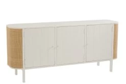 Buffet Bas 3 Portes Molly Bois Blanc Rotin Naturel