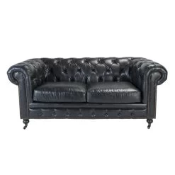Canapé Cuir Noir Chesterfield 2 Places