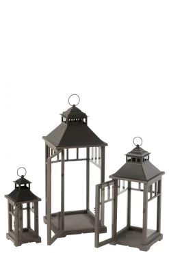 S/3 Lanternes Bois Noir 7 S/3 Lanternes Bois Noir -Meubles De Maison Magasin 189 1 Lanterne Bois Noir J Line Jolipa Deco Campagne Chic 2