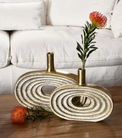 2 Vases Dorés Ovales Aluminium Larges Orgon Athezza