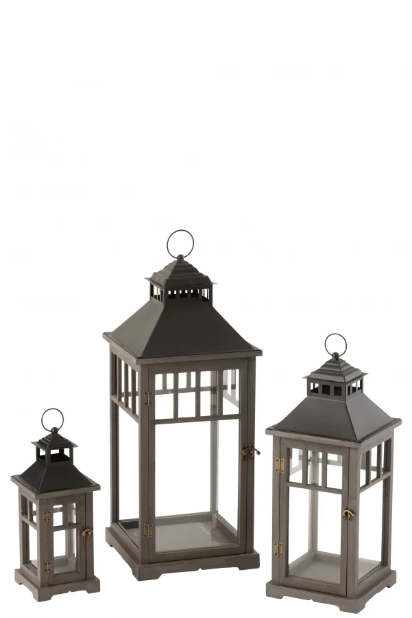 S/3 Lanternes Bois Noir 4 S/3 Lanternes Bois Noir – Image 2