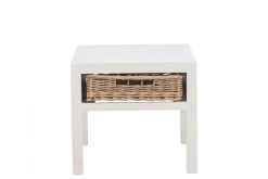 Table De Chevet Bois Blanc Panier Osier Jolipa -Meubles De Maison Magasin 219 1 Table de Chevet Bois Blanc Panier Osier Jline Jolipa Style Campagne 3