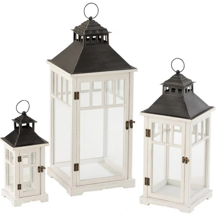 S/3 Lanterne Bois Blanc 3 S/3 Lanterne Bois Blanc