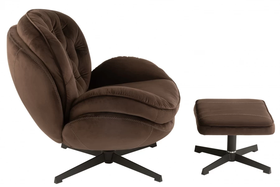 Fauteuil Relax + Repose Pieds Velours Marron 5 Fauteuil Relax + Repose Pieds Velours Marron – Image 3