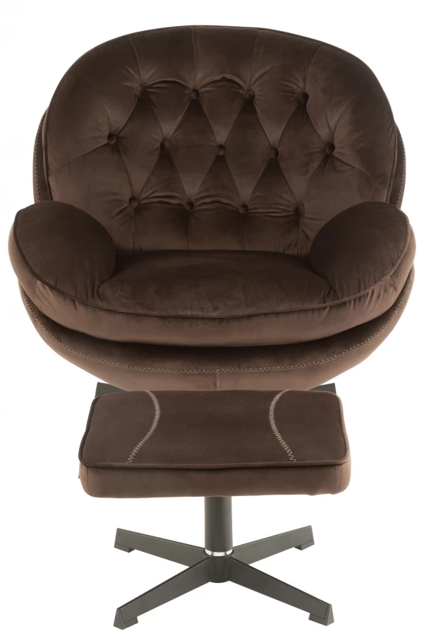 Fauteuil Relax + Repose Pieds Velours Marron 4 Fauteuil Relax + Repose Pieds Velours Marron – Image 2
