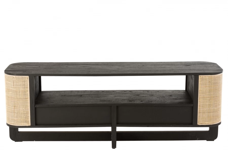 Meuble TV Molly Bois Noir Rotin Naturel 6 Meuble TV Molly Bois Noir Rotin Naturel – Image 4