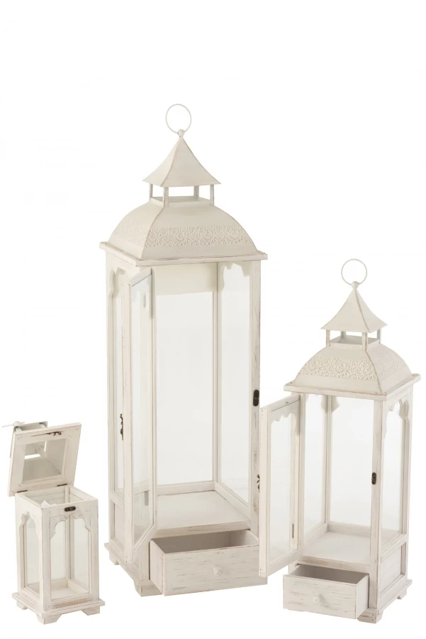 S/3 Lanternes Ibiza Bois Blanc 4 S/3 Lanternes Ibiza Bois Blanc – Image 2