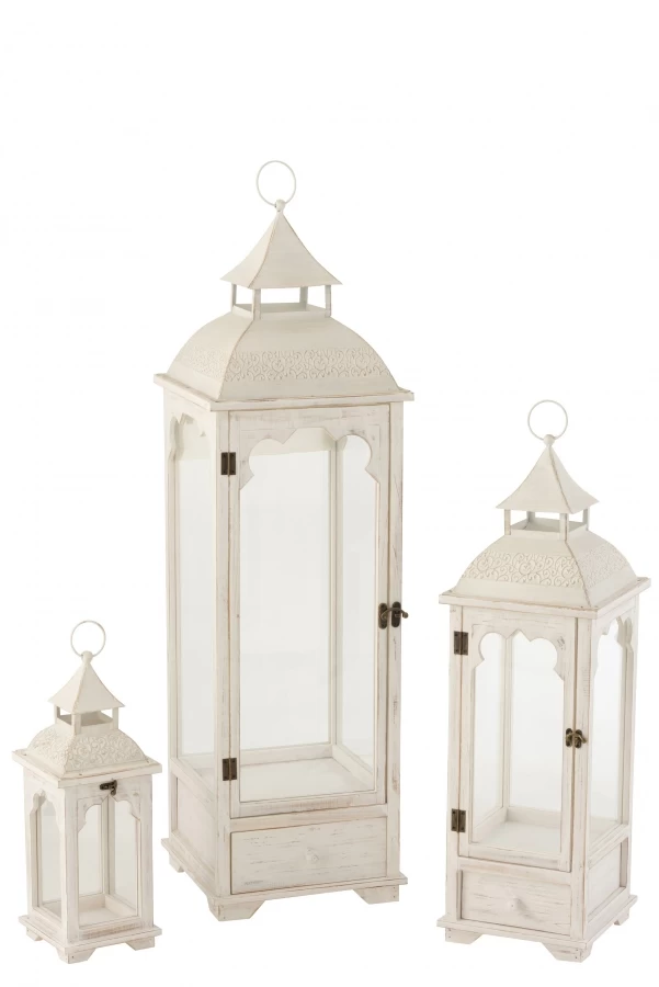 S/3 Lanternes Ibiza Bois Blanc 3 S/3 Lanternes Ibiza Bois Blanc