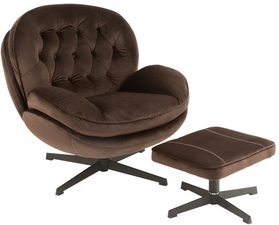 Fauteuil Relax + Repose Pieds Velours Marron 3 Fauteuil Relax + Repose Pieds Velours Marron