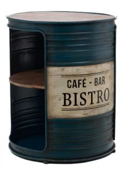 Table De Bar Tonneau Indus Métal Bois