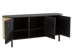 Buffet Bas 3 Portes Molly Bois Noir Rotin Naturel -Meubles De Maison Magasin 566 1 Buffet Bas 3 Portes Molly Bois Noir Rotin Naturel Jline Jolipa Style Campagne 8