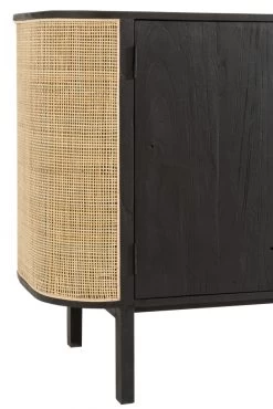 Buffet Bas 3 Portes Molly Bois Noir Rotin Naturel -Meubles De Maison Magasin 584 1 Buffet Bas 3 Portes Molly Bois Noir Rotin Naturel Jline Jolipa Style Campagne 5