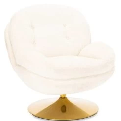 Fauteuil Memento Velours Blanc Pied Doré