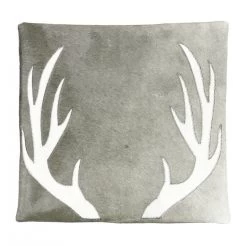 Coussin Bois De Cerf Cuir Vache Gris 45x45