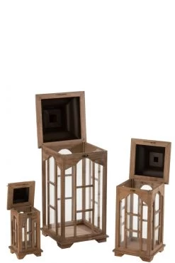 S/3 Lanternes Chalets Bois Marron -Meubles De Maison Magasin 609 1 S3 Lanternes Chalets Bois Marron JLine Jolipa Deco Campagne Chic 2