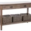 Console 2 Tiroirs Bois Naturel Grisé Paniers Osier Jolipa