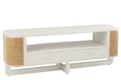 Meuble TV Molly Bois Blanc Rotin Naturel