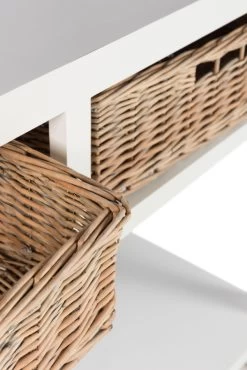 Console Bois Blanc Paniers Osier Jolipa -Meubles De Maison Magasin 633 1 Console Bois Blanc Paniers Osier Jline Jolipa Style Campagne 6