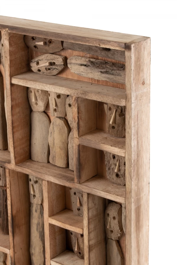 Cadre Décoration Murale Famille De Masques Bois Recyclé Naturel 4 Cadre Décoration Murale Famille De Masques Bois Recyclé Naturel – Image 2