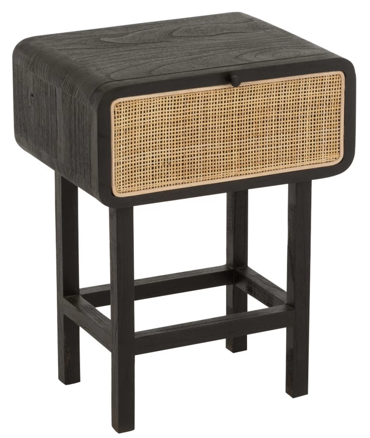 Chevet / Bout De Canapé Molly Bois Noir Rotin Naturel 3 Chevet / Bout De Canapé Molly Bois Noir Rotin Naturel