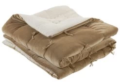 Courte Pointe Matteo Taupe Velours Coton 200x150 Blanc D'Ivoire