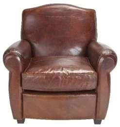 Fauteuil Moustache Cuir Marron Vieilli