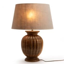 Lampe Enora Bois Foncé Abat-Jour Lin Naturel -Meubles De Maison Magasin 733 1 Lampe Enora Bois Fonce Abat Jour Lin Naturel Amadeus Cades Deco Campagne Chic 2