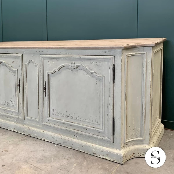 Buffet Bas 2 Portes Joséphine Gris Vieilli Plateau Chêne 9 Buffet Bas 2 Portes Joséphine Gris Vieilli Plateau Chêne – Image 7