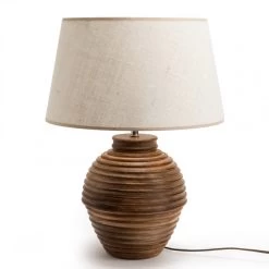 Lampe Thalia Bois Foncé Abat Jour Jute