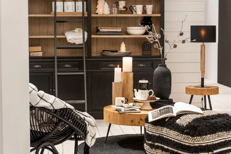 Bibliothèque 4 Portes Bois Noir-Naturel 6 Bibliothèque 4 Portes Bois Noir-Naturel – Image 4