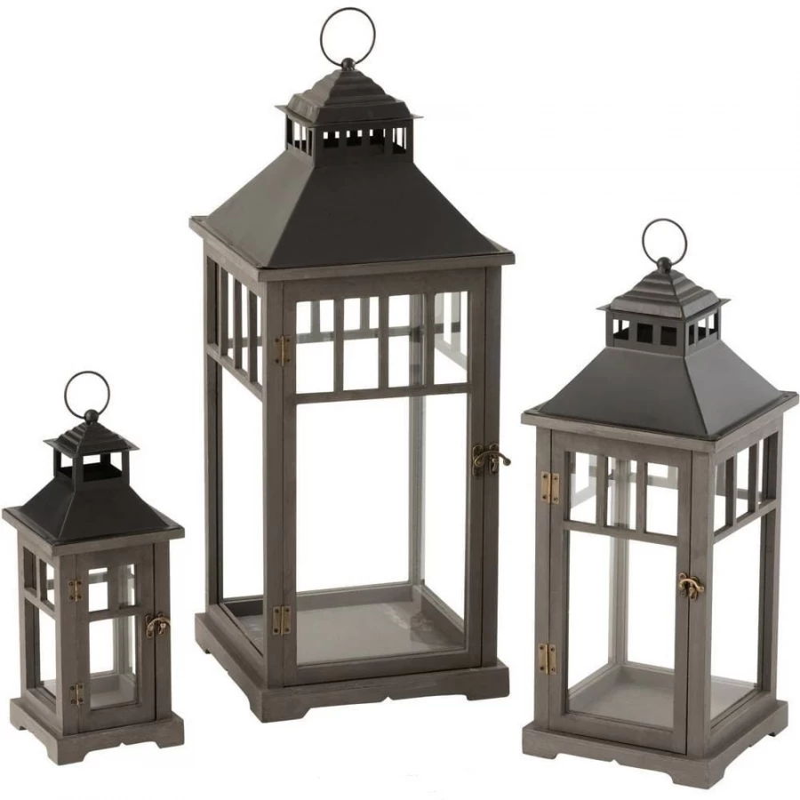 S/3 Lanternes Bois Noir 3 S/3 Lanternes Bois Noir