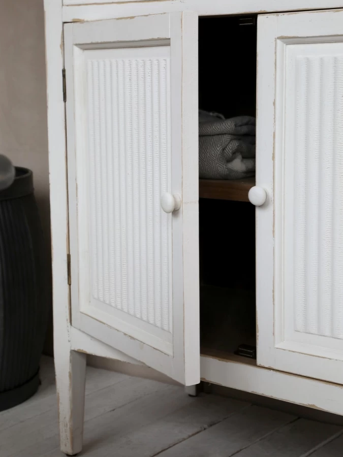 Buffet 2 Portes 1 Tiroir Rainures Blanc Antic 5 Buffet 2 Portes 1 Tiroir Rainures Blanc Antic – Image 3