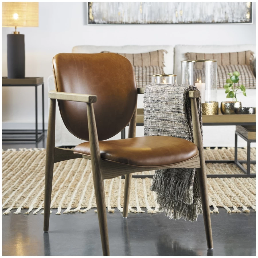 Fauteuil Melvin - Cuir Marron Frêne Blanc D'Ivoire 4 Fauteuil Melvin - Cuir Marron Frêne Blanc D'Ivoire – Image 2