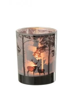 Photophore Forêt Cerf Verre Gris MM