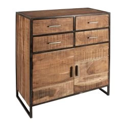 Buffet Bas 2 Portes 4 Tiroirs Factory Indus Bois Métal -Meubles De Maison Magasin 845 1 Buffet Bas 2 Portes 4 Tiroirs Factory Indus Bois Metal Cote Table Style Campagne 3