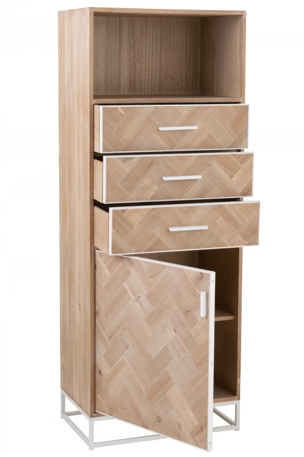 Armoire Haute 3 Tiroirs Zig Zag Naturel Blanc 4 Armoire Haute 3 Tiroirs Zig Zag Naturel Blanc – Image 2