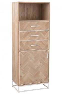 Armoire Haute 3 Tiroirs Zig Zag Naturel Blanc
