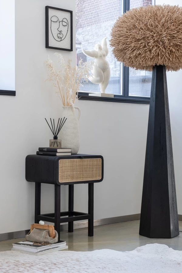 Chevet / Bout De Canapé Molly Bois Noir Rotin Naturel 5 Chevet / Bout De Canapé Molly Bois Noir Rotin Naturel – Image 3