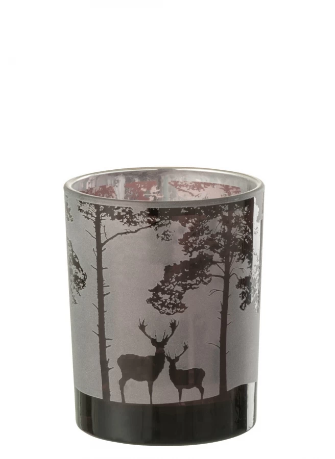 Photophore Forêt Cerf Verre Gris MM 4 Photophore Forêt Cerf Verre Gris MM – Image 2