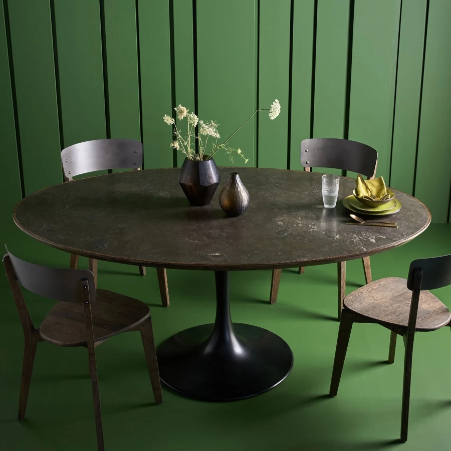 Table à Manger Ovale Tulipe Pierre Bleue 180cm 3 Table à Manger Ovale Tulipe Pierre Bleue 180cm – Image 2