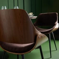 Chaise Mannix Marron Bois Velours -Meubles De Maison Magasin 926 1 Chaise Mannix Marron Bois Velours Signature Mobilier Deco Campagne Chic 4