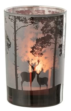 Photophore Forêt Cerf Verre Gris GM