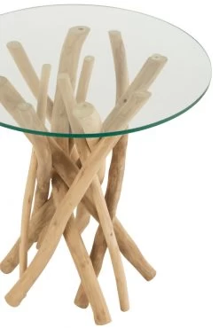 Bout De Canapé Branches De Teck Naturel ø50cm -Meubles De Maison Magasin 945 1 Bout de Canape Branches de Teck Naturel Jline Jolipa Style Campagne 3