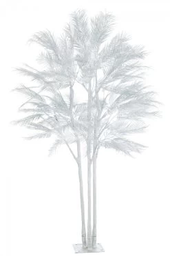 Arbre Feuilles Palmier Métal Argenté 3 Troncs 250cm